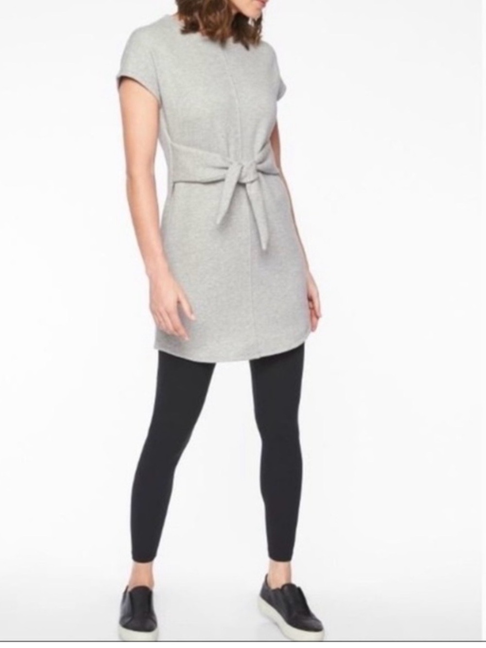 Athleta Light Gray Tie-Waist Mini Dress